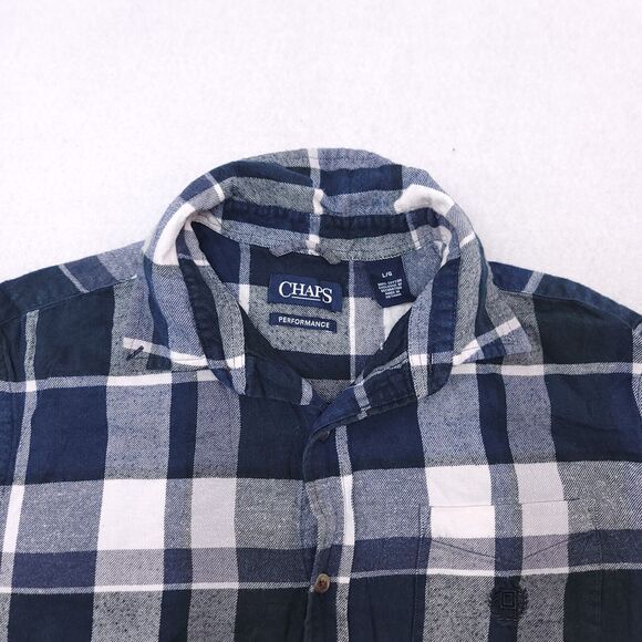 Chaps Tartan Flannel Casual Button Up Shirt Mens Size Large L Blue Green - Picture 1 of 10